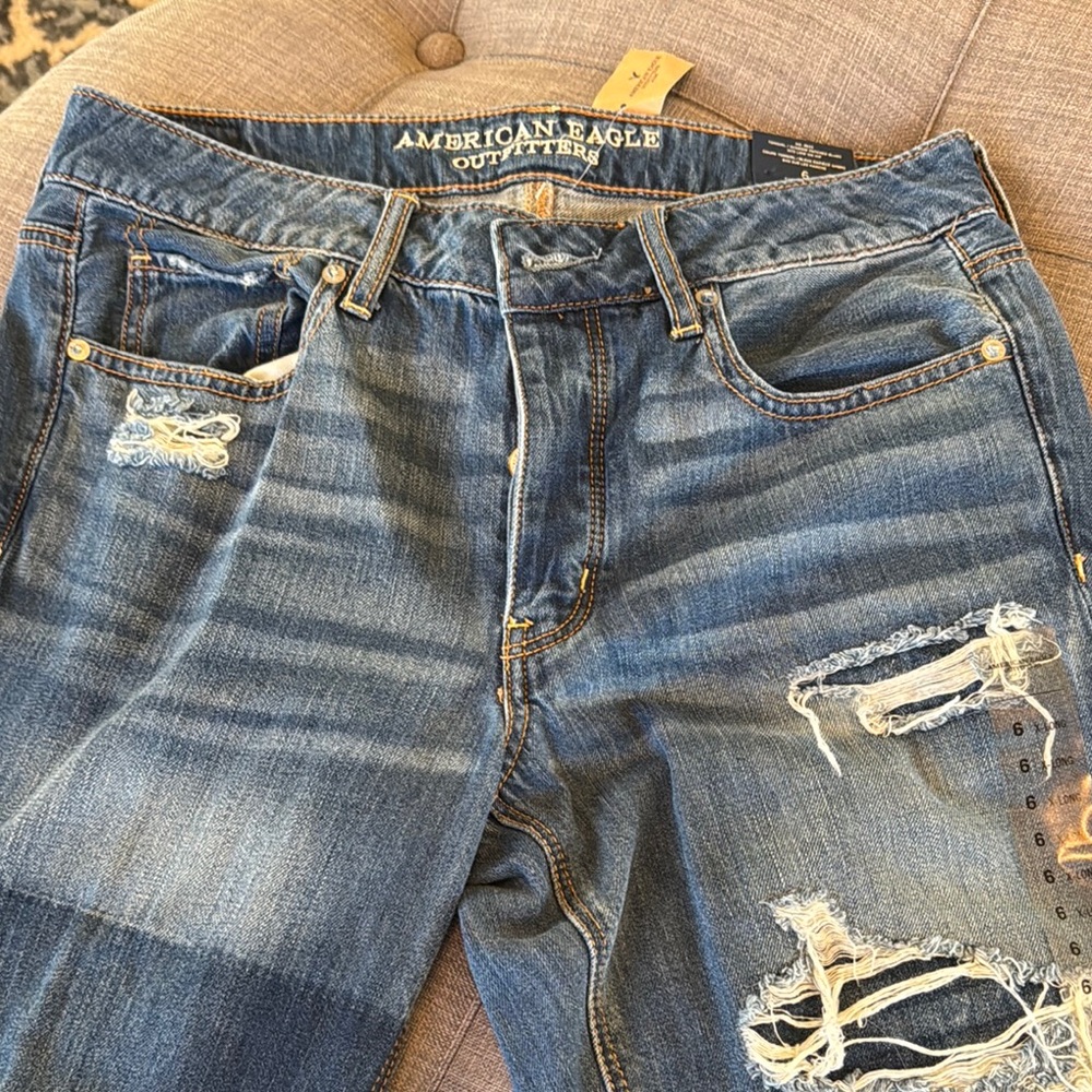 American Eagle Outfitters Blue Boyfriend Jeans with Natural Distressing